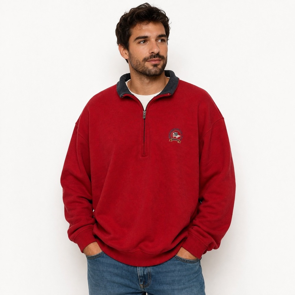Page & Tuttle Mens XL Red Knit Quarter Zip Briarwood Country‎ Club Pullover